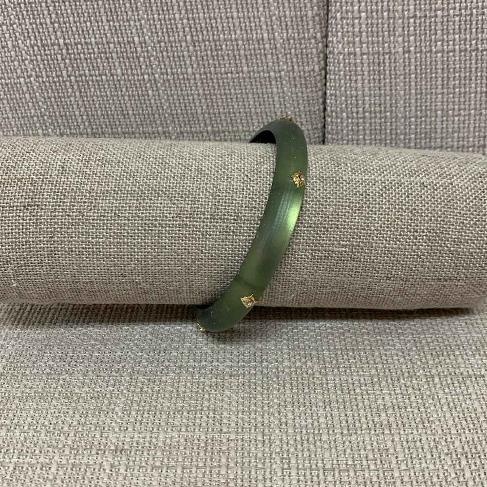 Alexis Bittar Luminous Green and Gold Tone Lucite Bangle Bracelet